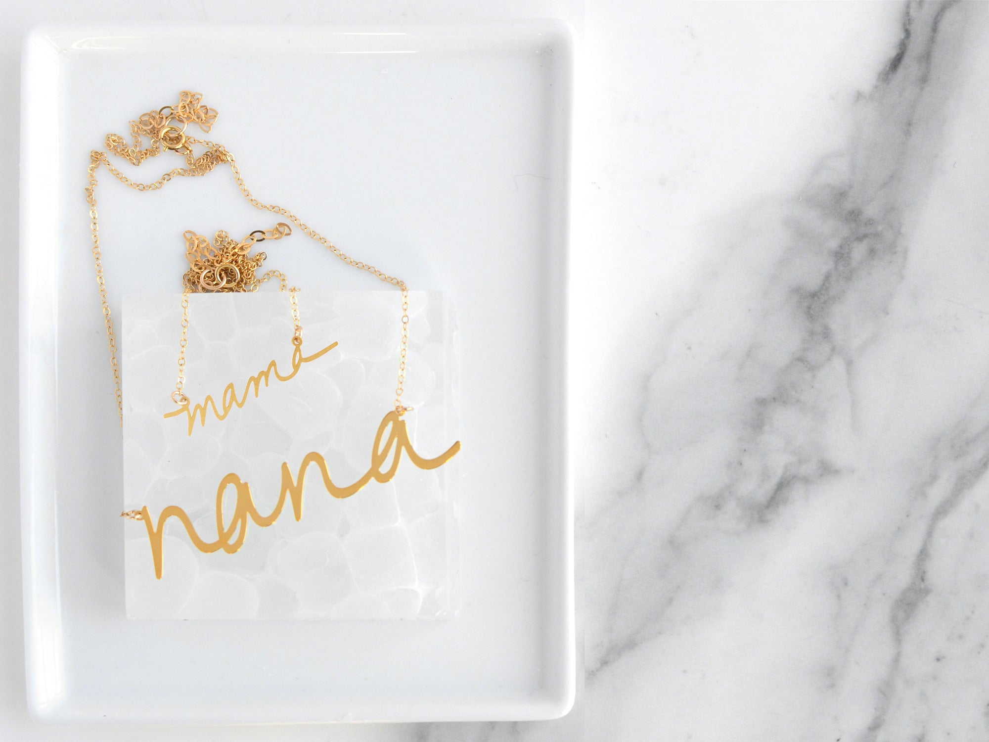 Mama and Nana Necklaces - High Quality, Affordable, Hand Written, Self Love Word Necklaces - Available in Gold and Silver - Small and Large Sizes - Made in USA - Brevity Jewelry