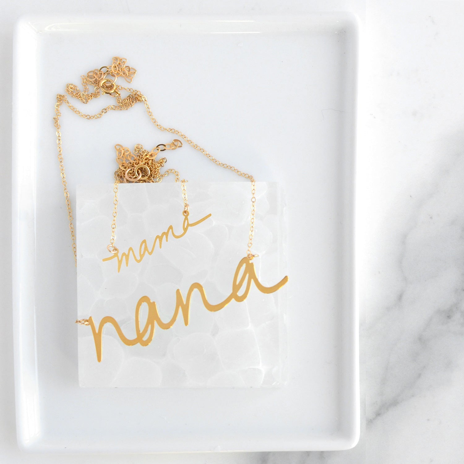 Mama and Nana Necklaces - High Quality, Affordable, Hand Written, Self Love Word Necklaces - Available in Gold and Silver - Small and Large Sizes - Made in USA - Brevity Jewelry