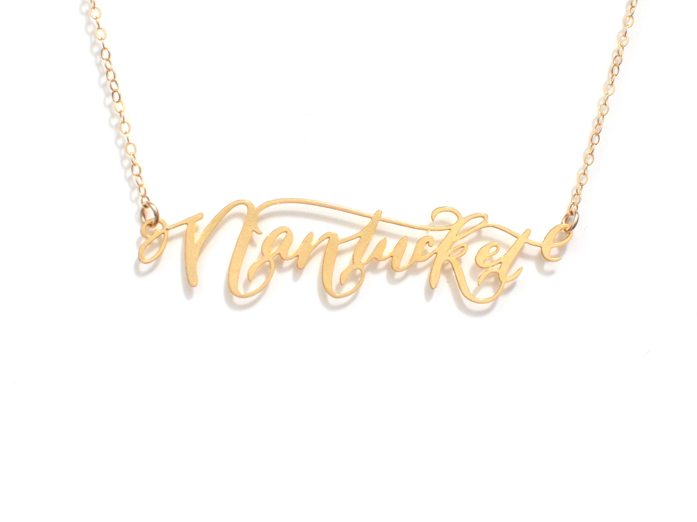Nantucket City Love Necklace - High Quality, Hand Lettered, Calligraphy City Necklace - Your Favorite City - Available in Gold and Silver - Made in USA - Brevity Jewelry