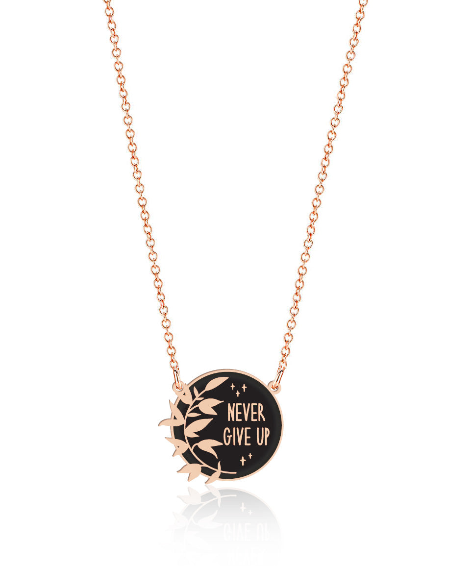 Never Give Up Necklace - High Quality, Affordable, Hand Written, Empowering, Self Love, Mantra Word Necklace - Available in Gold and Silver - Brevity Jewelry