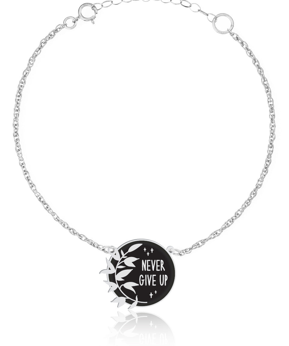 Never Give Up Bracelet - High Quality, Affordable, Hand Written, Empowering, Self Love, Mantra Word Bracelet - Available in Gold and Silver - Brevity Jewelry