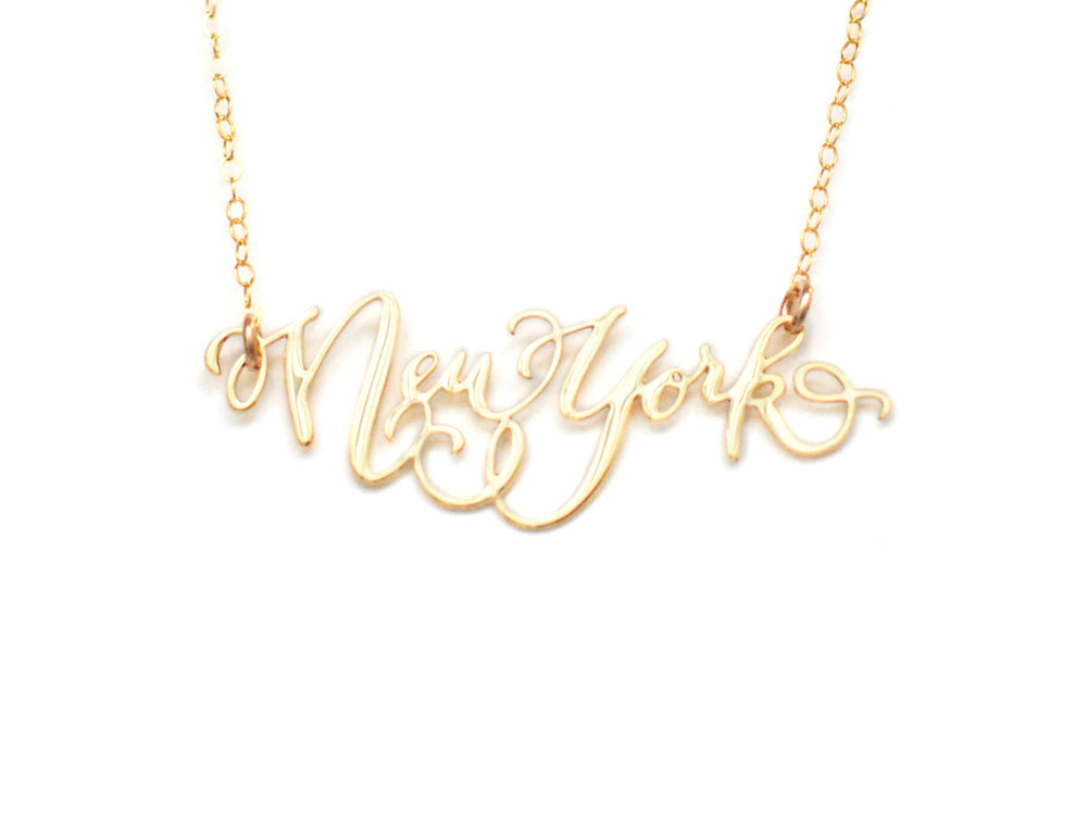 New York City Love Necklace - High Quality, Hand Lettered, Calligraphy City Necklace - Your Favorite City - Available in Gold and Silver - Made in USA - Brevity Jewelry
