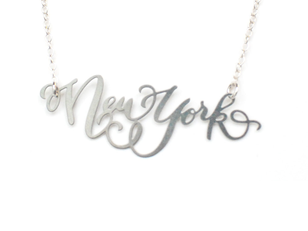 New York City Love Necklace - High Quality, Hand Lettered, Calligraphy City Necklace - Your Favorite City - Available in Gold and Silver - Made in USA - Brevity Jewelry