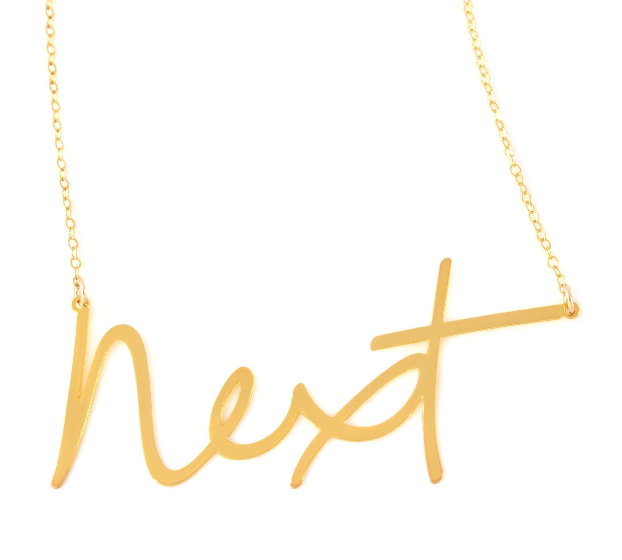 Next Necklace - High Quality, Affordable, Hand Written, Self Love, Mantra Word Necklace - Available in Gold and Silver - Small and Large Sizes - Made in USA - Brevity Jewelry