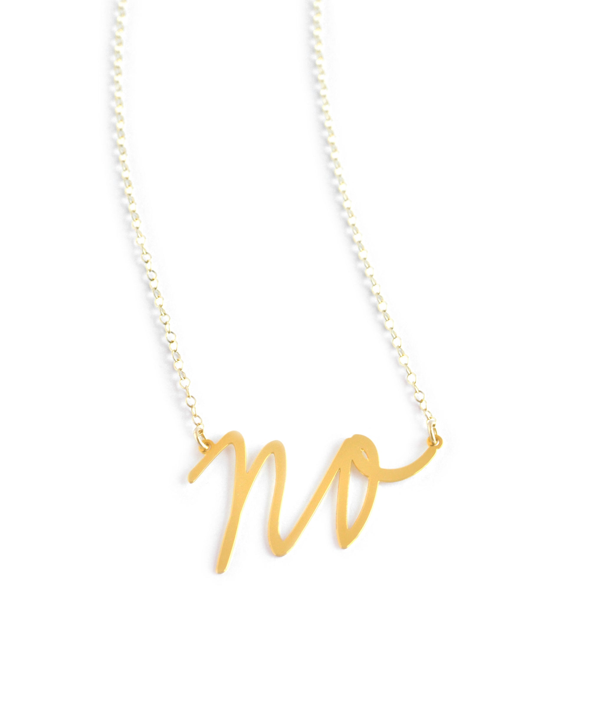 No Necklace - High Quality, Affordable, Hand Written, Self Love, Mantra Word Necklace - Available in Gold and Silver - Small and Large Sizes - Made in USA - Brevity Jewelry