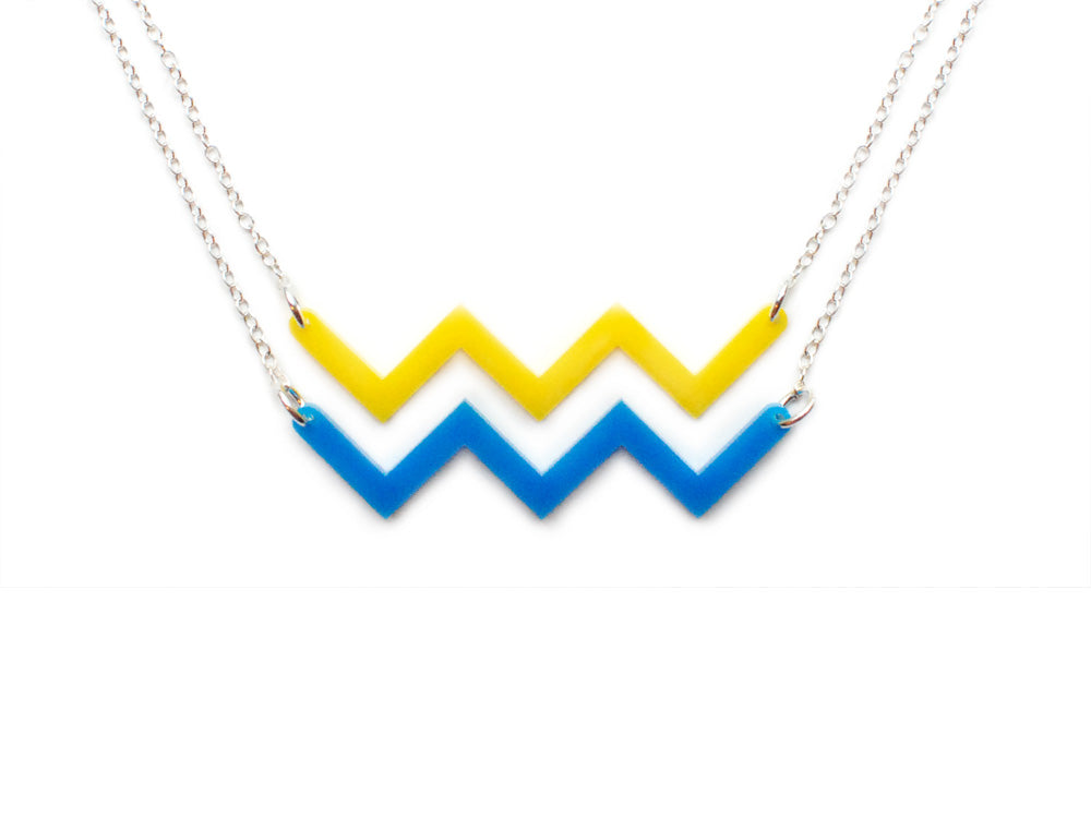 Ocean Necklace - Affordable Acrylic Necklace - Yellow, Blue or Gray - Silver Chain - Made in USA - Brevity Jewelry