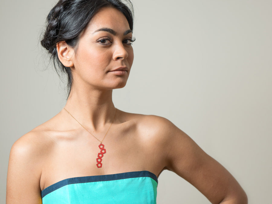 Offset Necklace - High Quality, Affordable, Geometric Necklace - Available in Black and White Acrylic, Gold, Silver, and Limited Edition Coral Powdercoat Finish - Made in USA - Brevity Jewelry