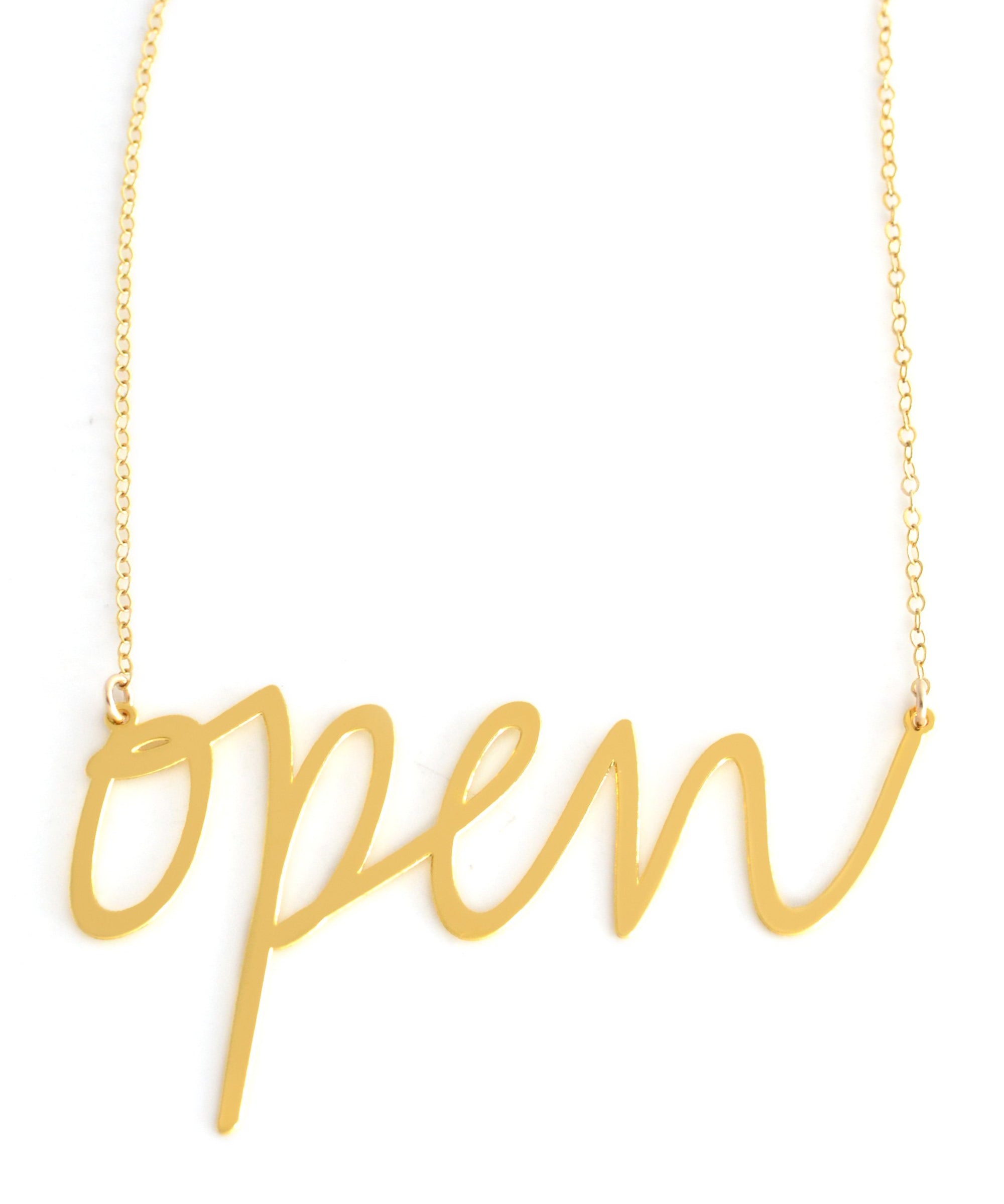Open Necklace - High Quality, Affordable, Hand Written, Self Love, Mantra Word Necklace - Available in Gold and Silver - Small and Large Sizes - Made in USA - Brevity Jewelry