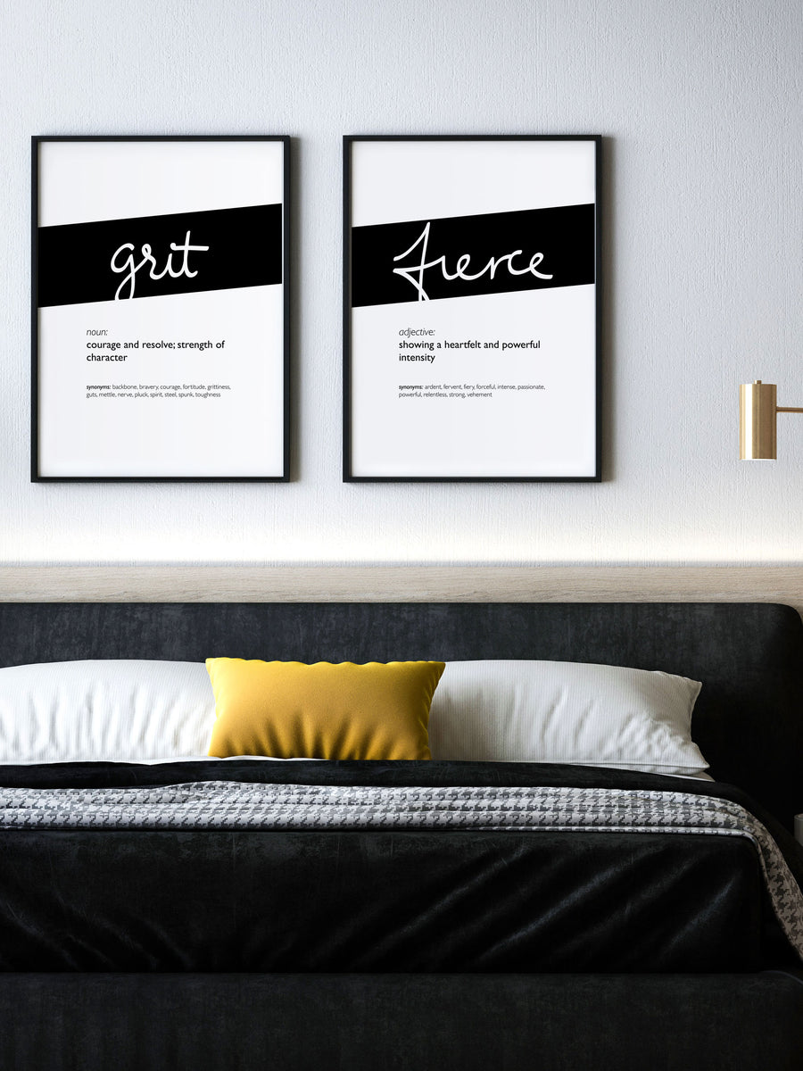 Framed Black Fierce Print With Word Definition - High Quality, Affordable, Hand Written, Empowering, Self Love, Mantra Word Print. Archival-Quality, Matte Giclée Print - Brevity Jewelry