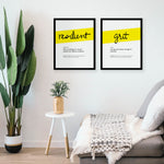Framed Yellow Grit Print With Word Definition - High Quality, Affordable, Hand Written, Empowering, Self Love, Mantra Word Print. Archival-Quality, Matte Giclée Print - Brevity Jewelry