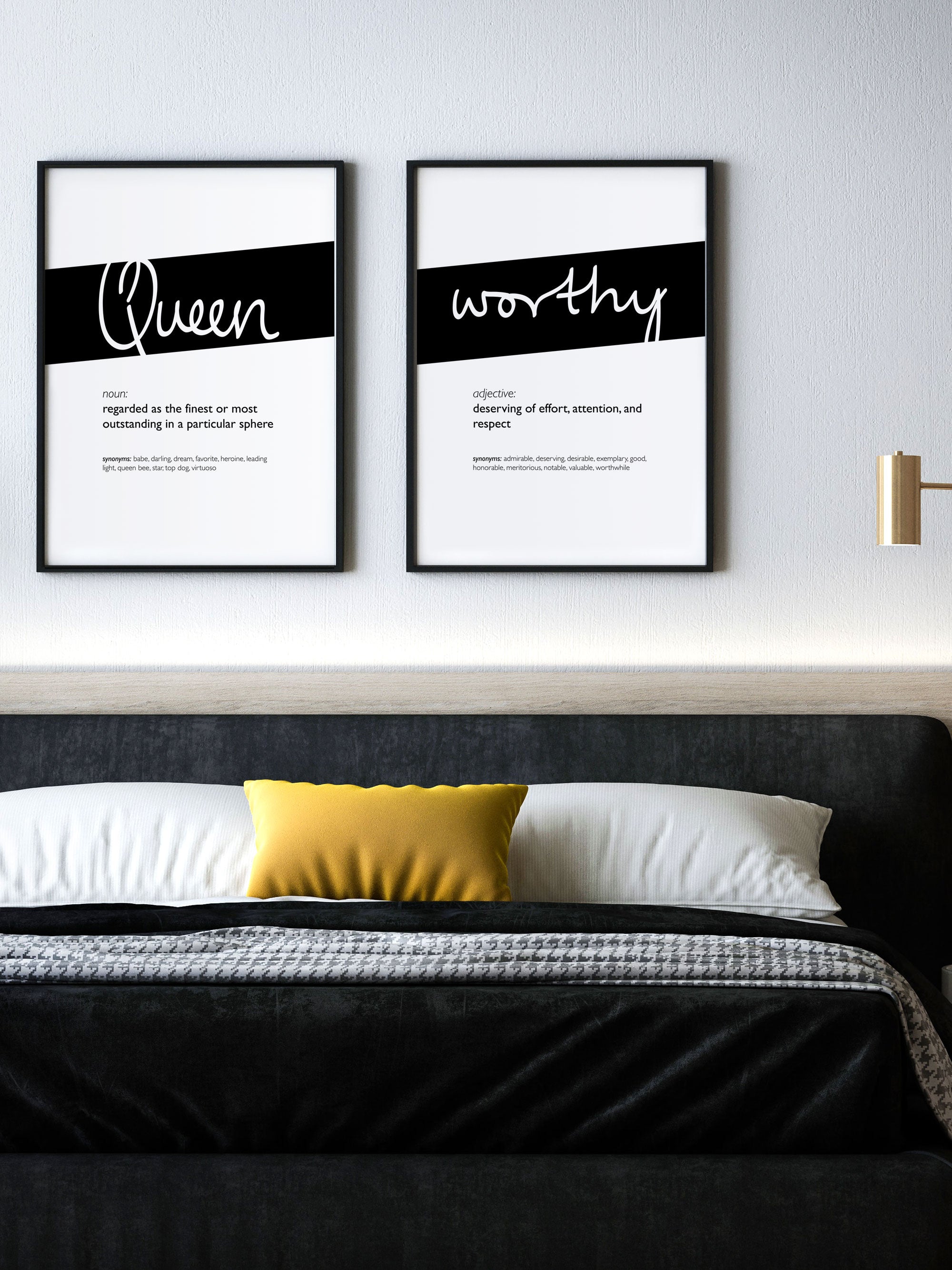 Framed Black Queen Print With Word Definition - High Quality, Affordable, Hand Written, Empowering, Self Love, Mantra Word Print. Archival-Quality, Matte Giclée Print - Brevity Jewelry