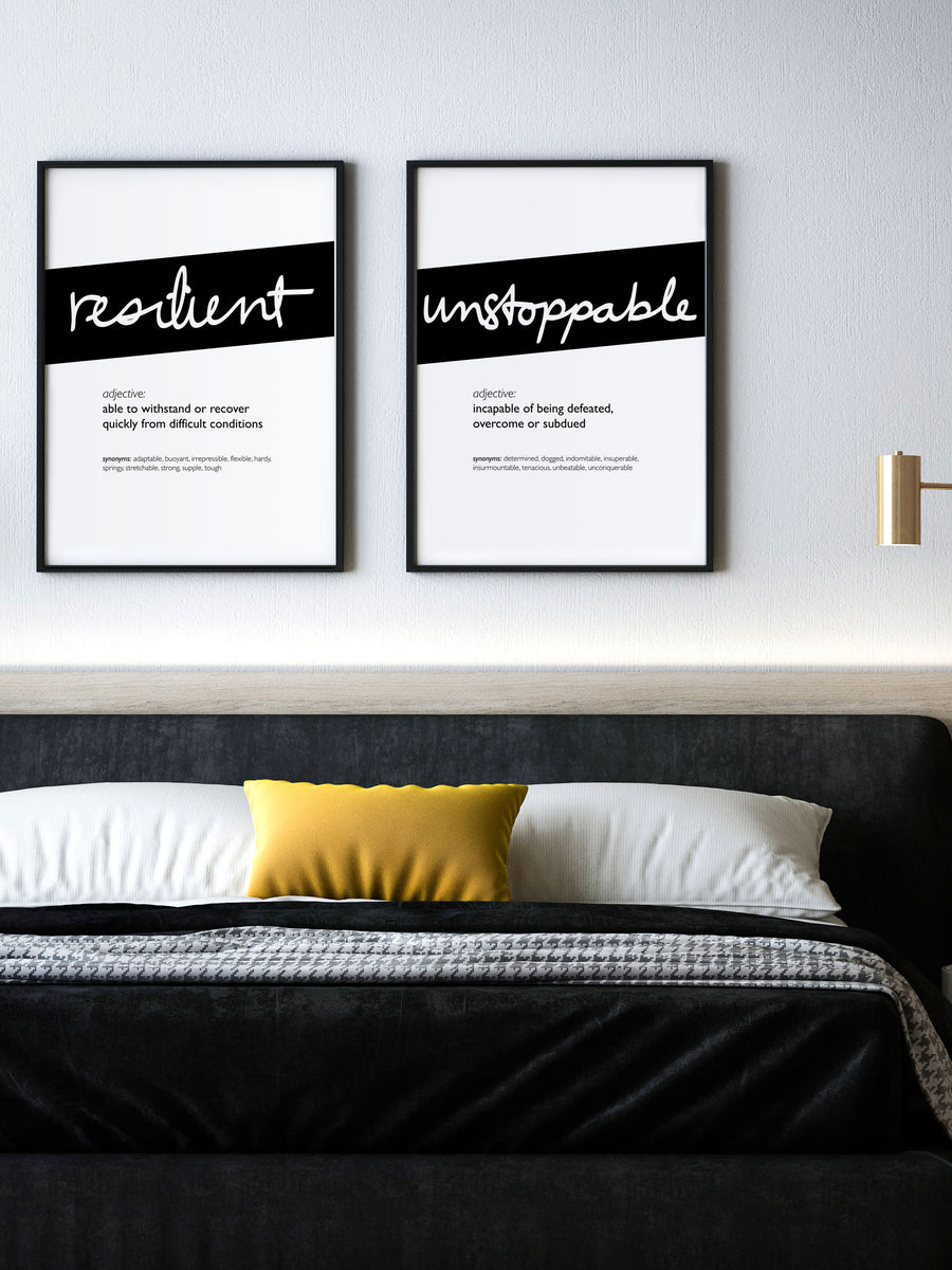 Framed Black Unstoppable Print With Word Definition - High Quality, Affordable, Hand Written, Empowering, Self Love, Mantra Word Print. Archival-Quality, Matte Giclée Print - Brevity Jewelry