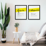 Framed Yellow Unstoppable Print With Word Definition - High Quality, Affordable, Hand Written, Empowering, Self Love, Mantra Word Print. Archival-Quality, Matte Giclée Print - Brevity Jewelry