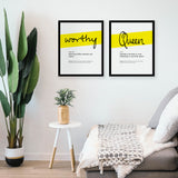 Framed Yellow Queen Print With Word Definition - High Quality, Affordable, Hand Written, Empowering, Self Love, Mantra Word Print. Archival-Quality, Matte Giclée Print - Brevity Jewelry