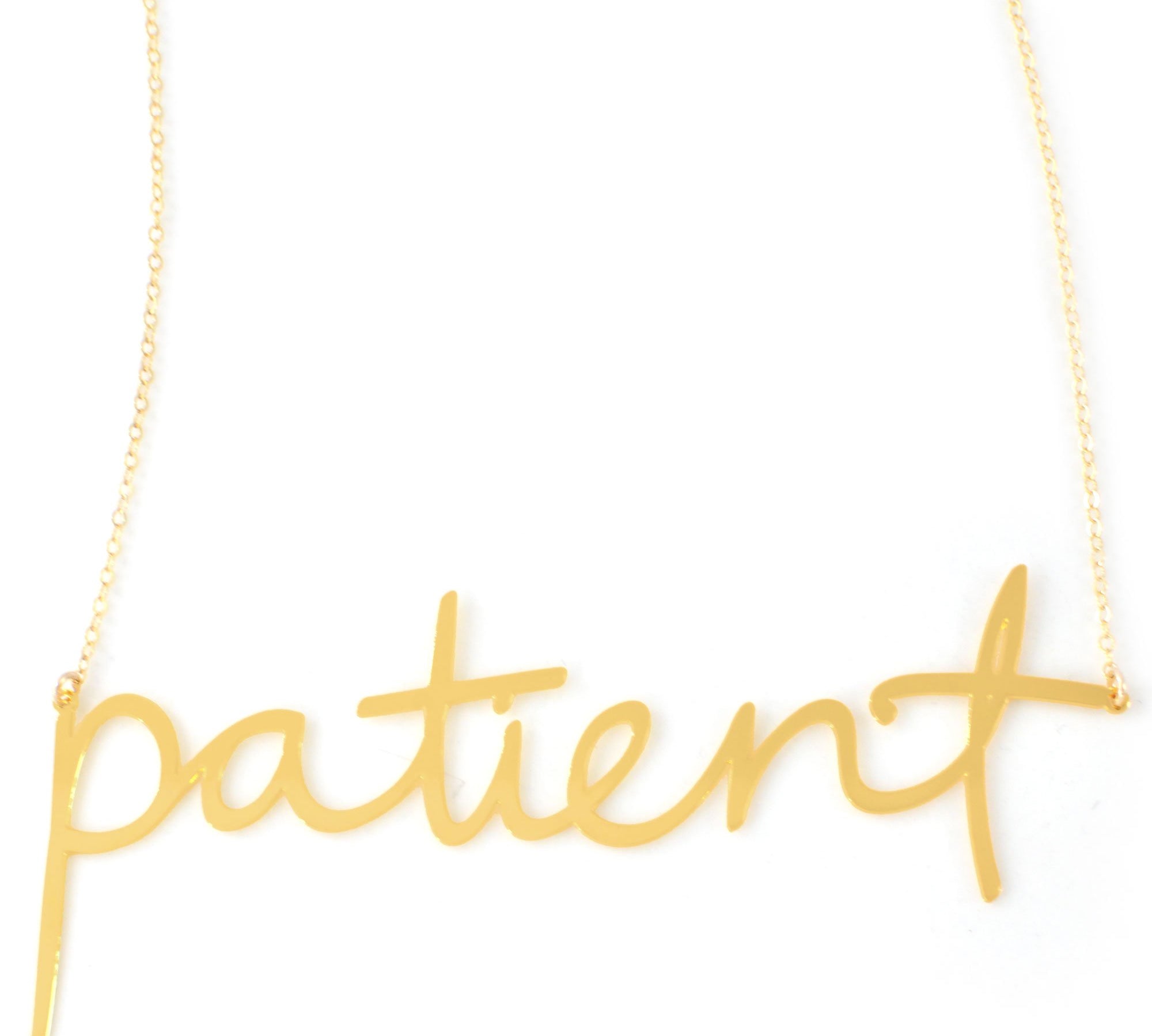 Patient Necklace - High Quality, Affordable, Hand Written, Empowering, Self Love, Mantra Word Necklace - Available in Gold and Silver - Small and Large Sizes - Made in USA - Brevity Jewelry