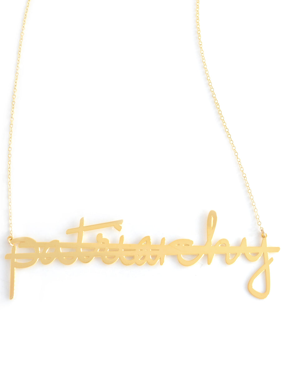 No More Patriarchy Necklace - High Quality, Affordable, Hand Written, Empowering, Self Love, Mantra Word Necklace - Available in Gold and Silver - Small and Large Sizes - Made in USA - Brevity Jewelry
