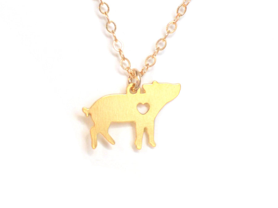 Pig Love Necklace - Animal Love - High Quality, Affordable Necklace - Available in Gold and Silver - Made in USA - Brevity Jewelry