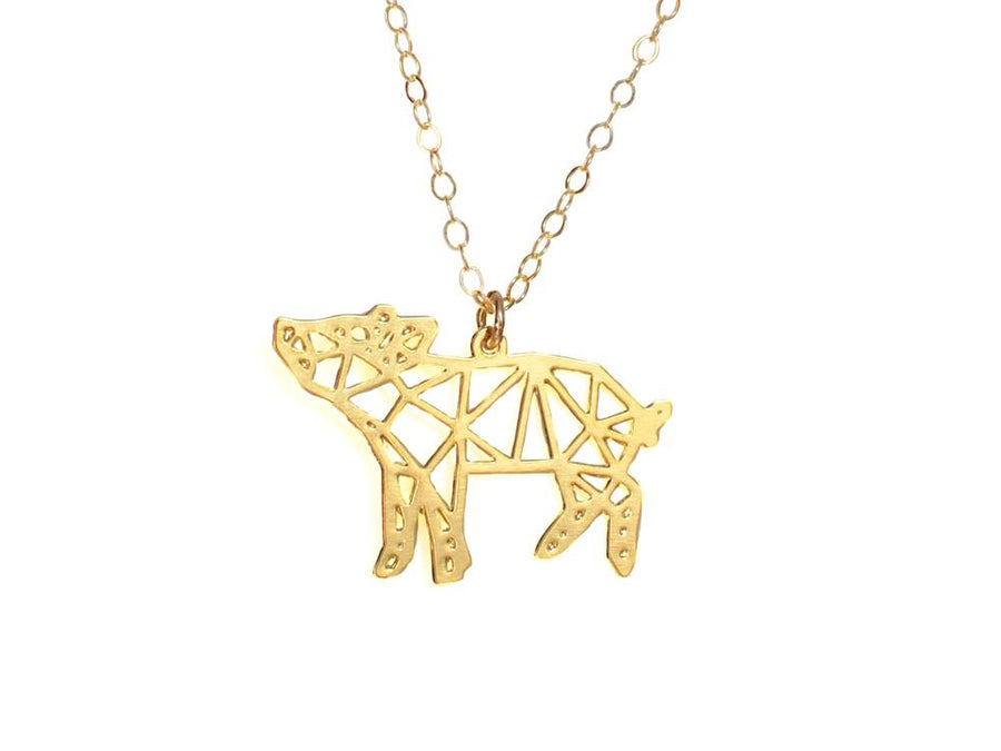 Pig Necklace - Wireframe Origami - High Quality, Affordable Necklace - Available in Gold and Silver - Made in USA - Brevity Jewelry