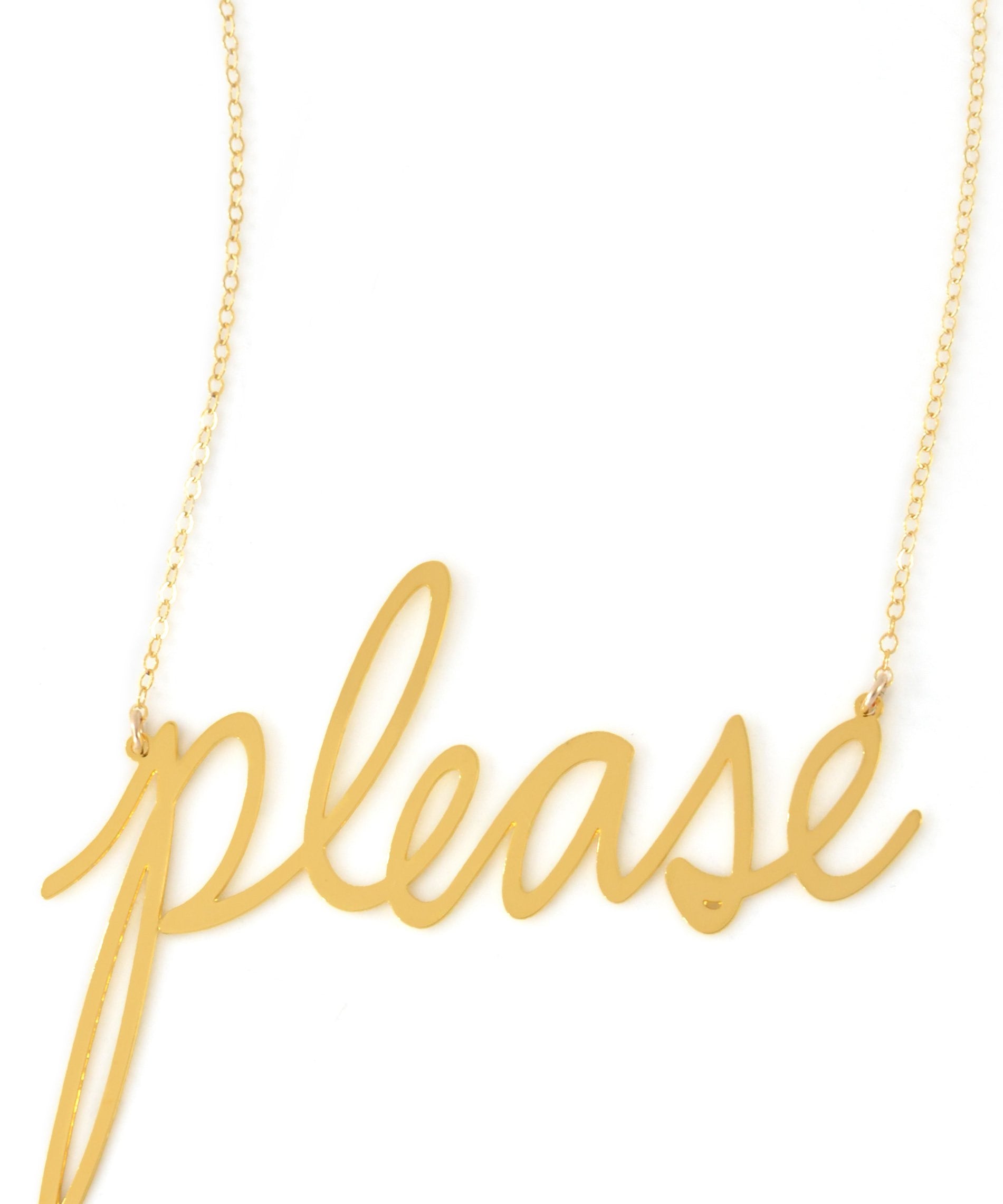 Please Necklace - High Quality, Affordable, Hand Written, Self Love, Mantra Word Necklace - Available in Gold and Silver - Small and Large Sizes - Made in USA - Brevity Jewelry