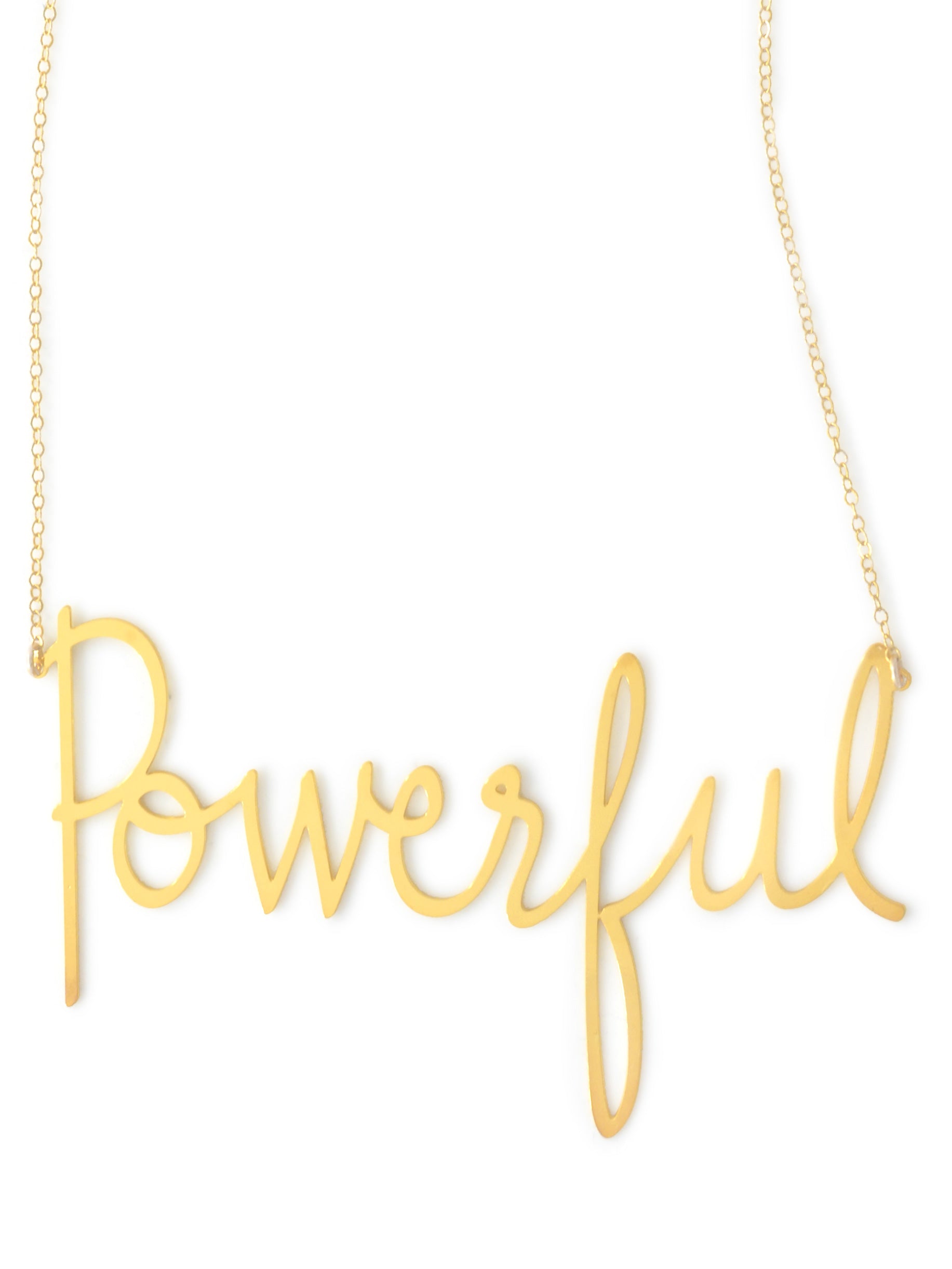 Powerful Necklace - High Quality, Affordable, Hand Written, Empowering, Self Love, Mantra Word Necklace - Available in Gold and Silver - Small and Large Sizes - Made in USA - Brevity Jewelry