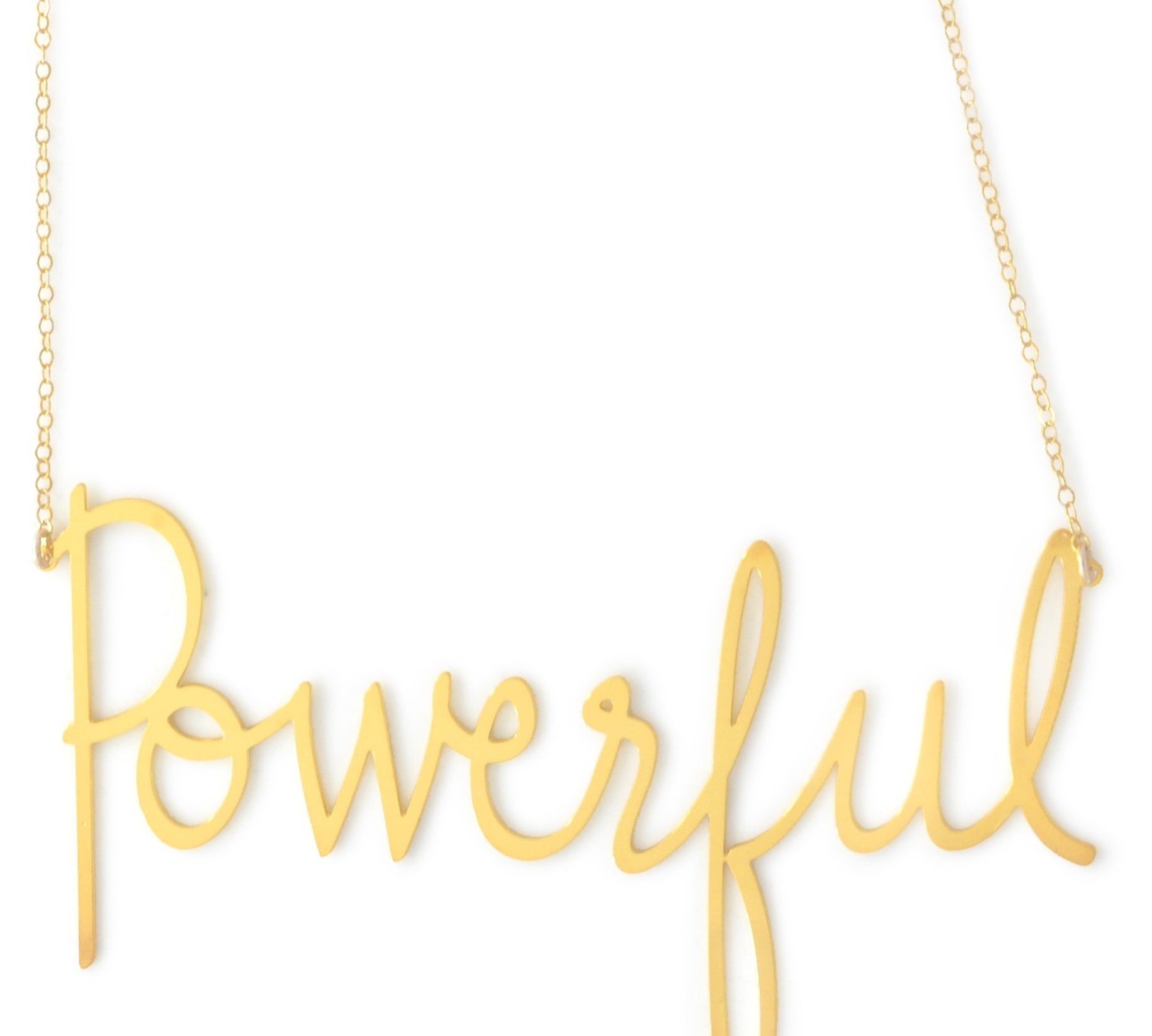 Powerful Necklace - High Quality, Affordable, Hand Written, Empowering, Self Love, Mantra Word Necklace - Available in Gold and Silver - Small and Large Sizes - Made in USA - Brevity Jewelry