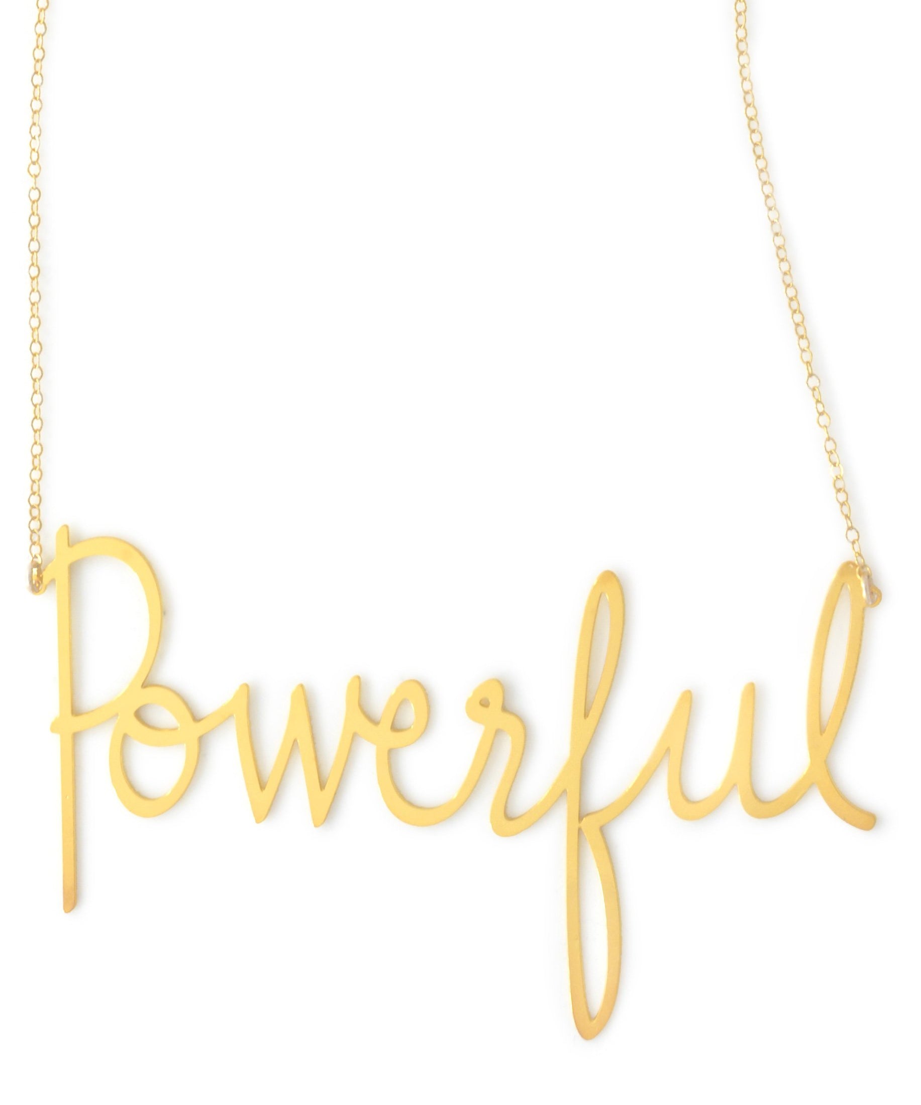 Powerful Necklace - High Quality, Affordable, Hand Written, Empowering, Self Love, Mantra Word Necklace - Available in Gold and Silver - Small and Large Sizes - Made in USA - Brevity Jewelry
