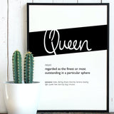 Framed Black Queen Print With Word Definition - High Quality, Affordable, Hand Written, Empowering, Self Love, Mantra Word Print. Archival-Quality, Matte Giclée Print - Brevity Jewelry
