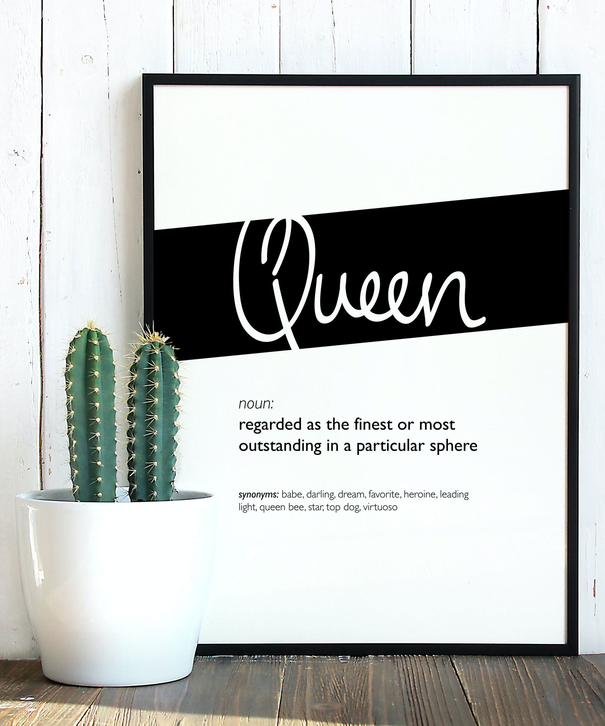 Framed Black Queen Print With Word Definition - High Quality, Affordable, Hand Written, Empowering, Self Love, Mantra Word Print. Archival-Quality, Matte Giclée Print - Brevity Jewelry