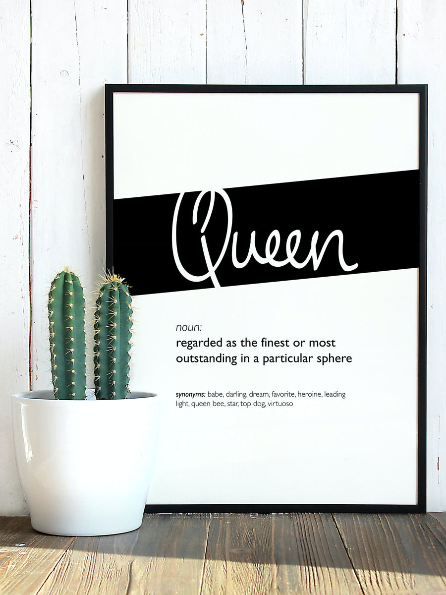 Framed Black Queen Print With Word Definition - High Quality, Affordable, Hand Written, Empowering, Self Love, Mantra Word Print. Archival-Quality, Matte Giclée Print - Brevity Jewelry