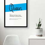 Framed Cyan Queen Print With Word Definition - High Quality, Affordable, Hand Written, Empowering, Self Love, Mantra Word Print. Archival-Quality, Matte Giclée Print - Brevity Jewelry