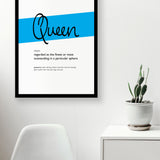 Framed Cyan Queen Print With Word Definition - High Quality, Affordable, Hand Written, Empowering, Self Love, Mantra Word Print. Archival-Quality, Matte Giclée Print - Brevity Jewelry