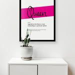 Framed Magenta Queen Print With Word Definition - High Quality, Affordable, Hand Written, Empowering, Self Love, Mantra Word Print. Archival-Quality, Matte Giclée Print - Brevity Jewelry