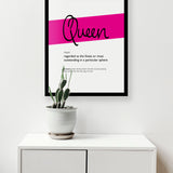 Framed Magenta Queen Print With Word Definition - High Quality, Affordable, Hand Written, Empowering, Self Love, Mantra Word Print. Archival-Quality, Matte Giclée Print - Brevity Jewelry