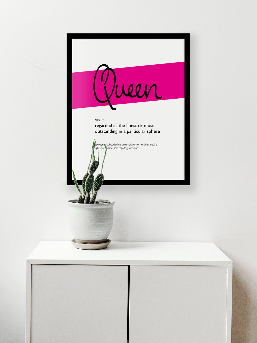 Framed Magenta Queen Print With Word Definition - High Quality, Affordable, Hand Written, Empowering, Self Love, Mantra Word Print. Archival-Quality, Matte Giclée Print - Brevity Jewelry