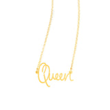 Queen Necklace - High Quality, Affordable, Hand Written, Empowering, Self Love, Mantra Word Necklace - Available in Gold and Silver - Small and Large Sizes - Made in USA - Brevity Jewelry