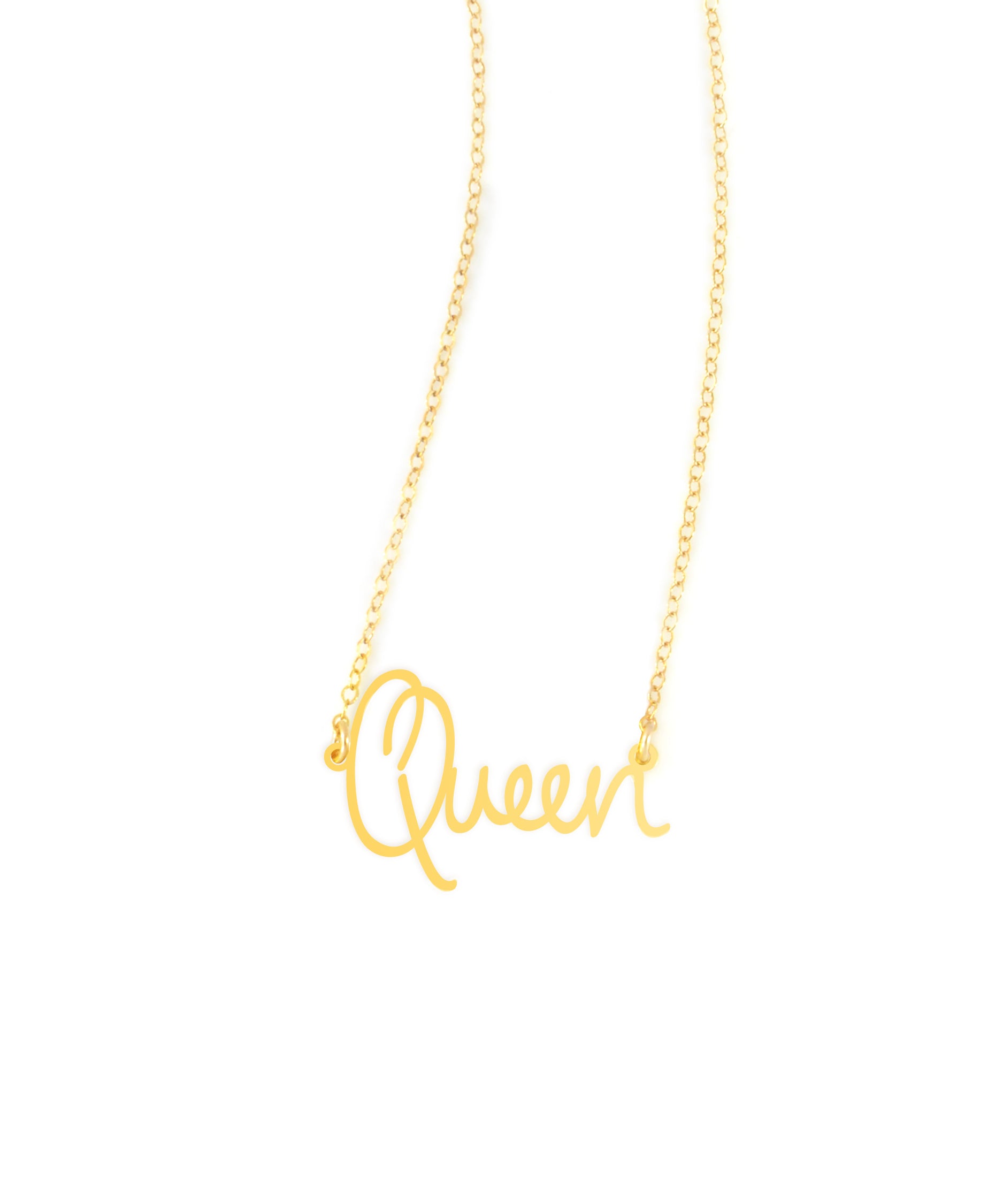 Queen Necklace - High Quality, Affordable, Hand Written, Empowering, Self Love, Mantra Word Necklace - Available in Gold and Silver - Small and Large Sizes - Made in USA - Brevity Jewelry