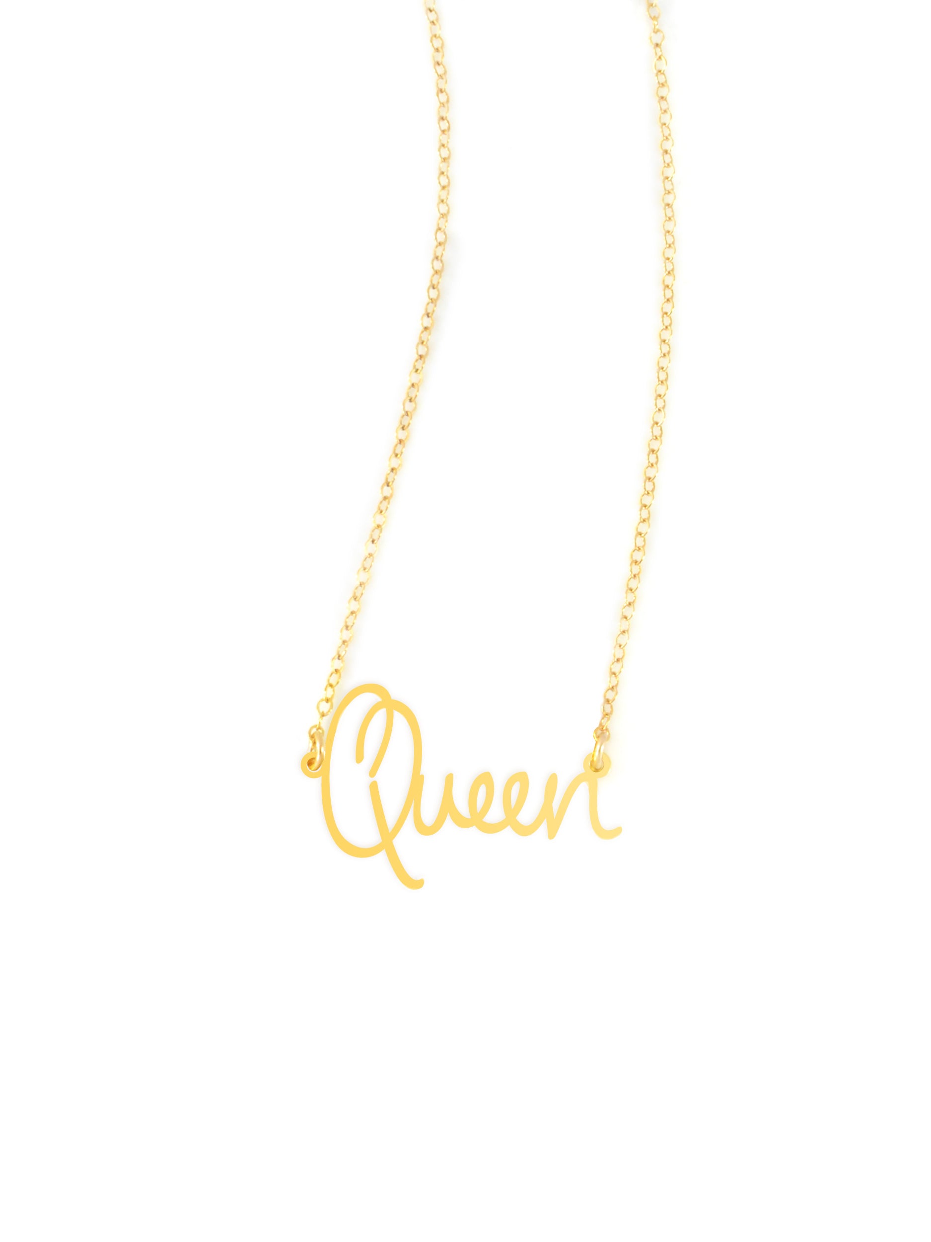 Queen Necklace - High Quality, Affordable, Hand Written, Empowering, Self Love, Mantra Word Necklace - Available in Gold and Silver - Small and Large Sizes - Made in USA - Brevity Jewelry