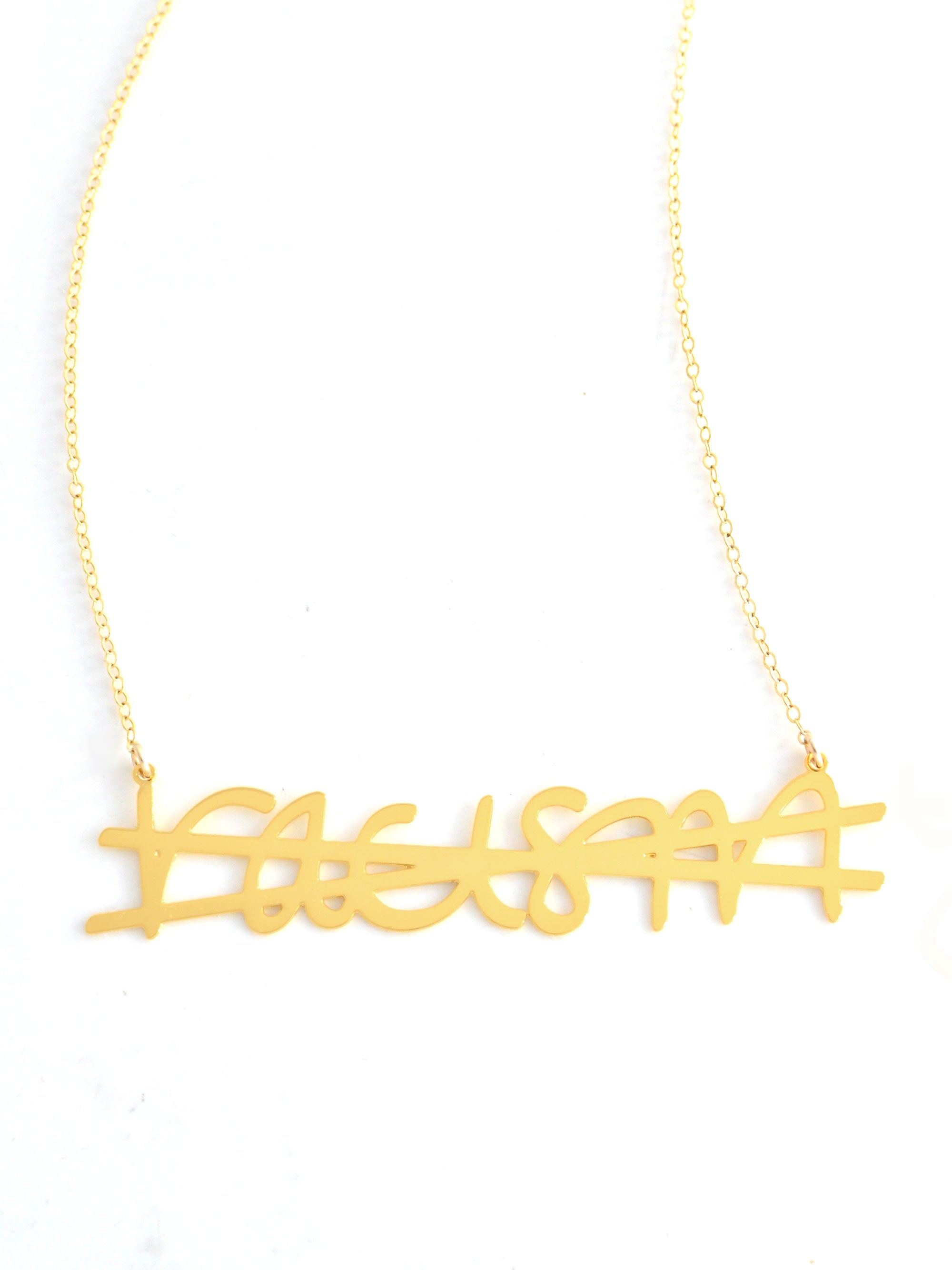 No More Racism Necklace - High Quality, Affordable, Hand Written, Empowering, Self Love, Mantra Word Necklace - Available in Gold and Silver - Small and Large Sizes - Made in USA - Brevity Jewelry