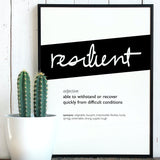 Framed Black Resilient Print With Word Definition - High Quality, Affordable, Hand Written, Empowering, Self Love, Mantra Word Print. Archival-Quality, Matte Giclée Print - Brevity Jewelry