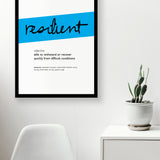 Framed Cyan Resilient Print With Word Definition - High Quality, Affordable, Hand Written, Empowering, Self Love, Mantra Word Print. Archival-Quality, Matte Giclée Print - Brevity Jewelry