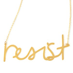 Resist Necklace - High Quality, Affordable, Hand Written, Empowering, Self Love, Mantra Word Necklace - Available in Gold and Silver - Small and Large Sizes - Made in USA - Brevity Jewelry