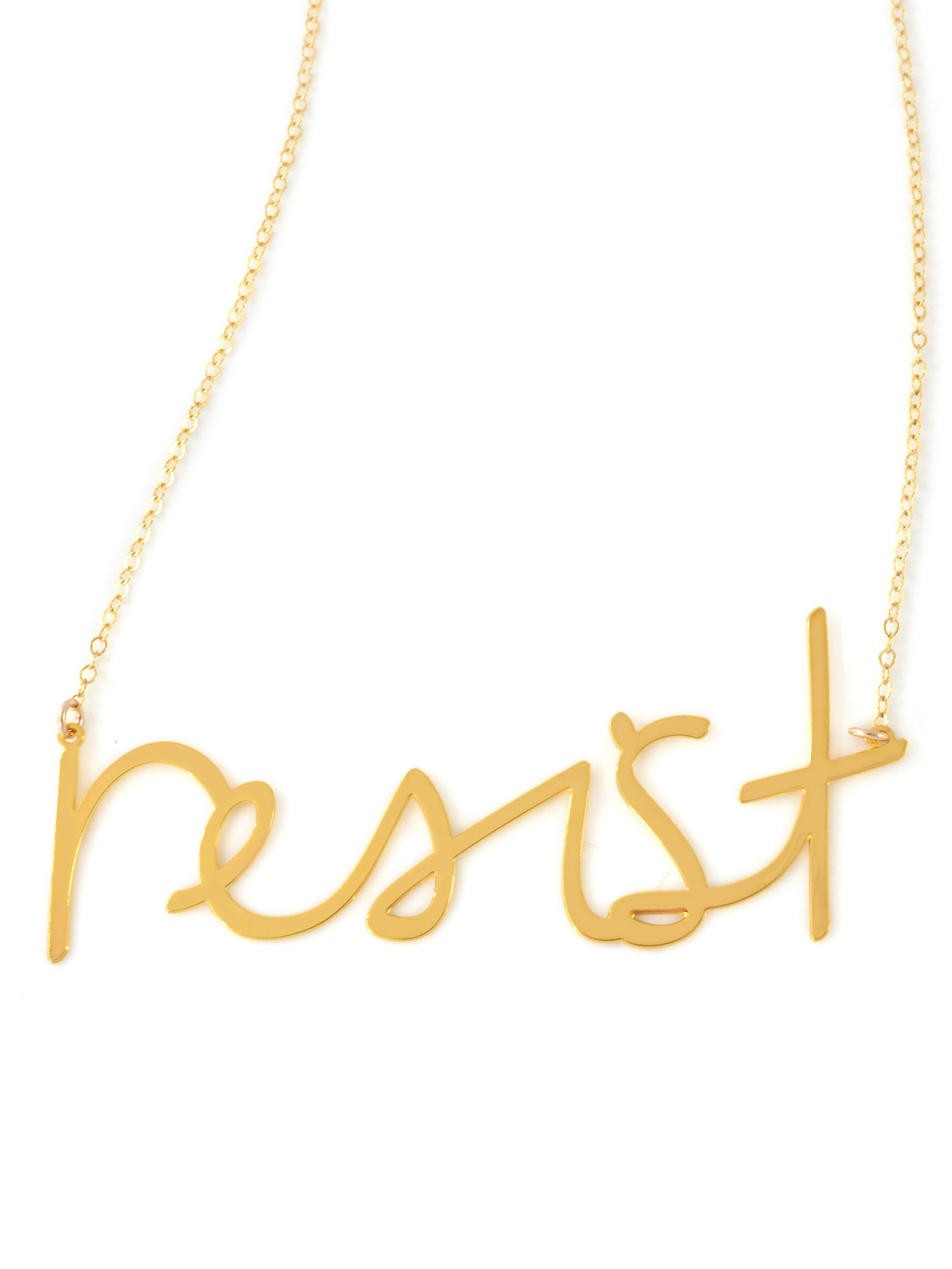 Resist Necklace - High Quality, Affordable, Hand Written, Empowering, Self Love, Mantra Word Necklace - Available in Gold and Silver - Small and Large Sizes - Made in USA - Brevity Jewelry