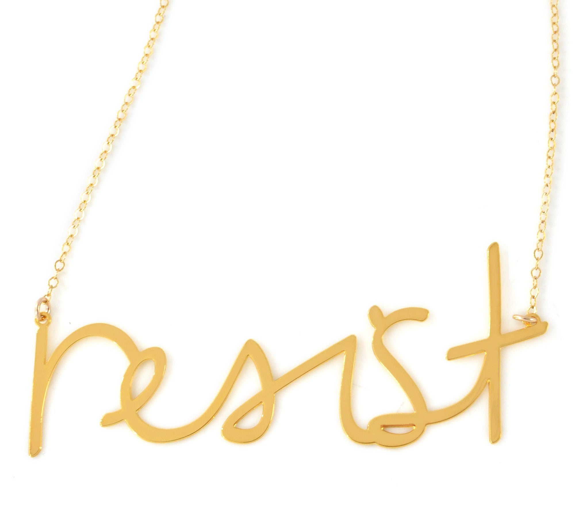 Resist Necklace - High Quality, Affordable, Hand Written, Empowering, Self Love, Mantra Word Necklace - Available in Gold and Silver - Small and Large Sizes - Made in USA - Brevity Jewelry