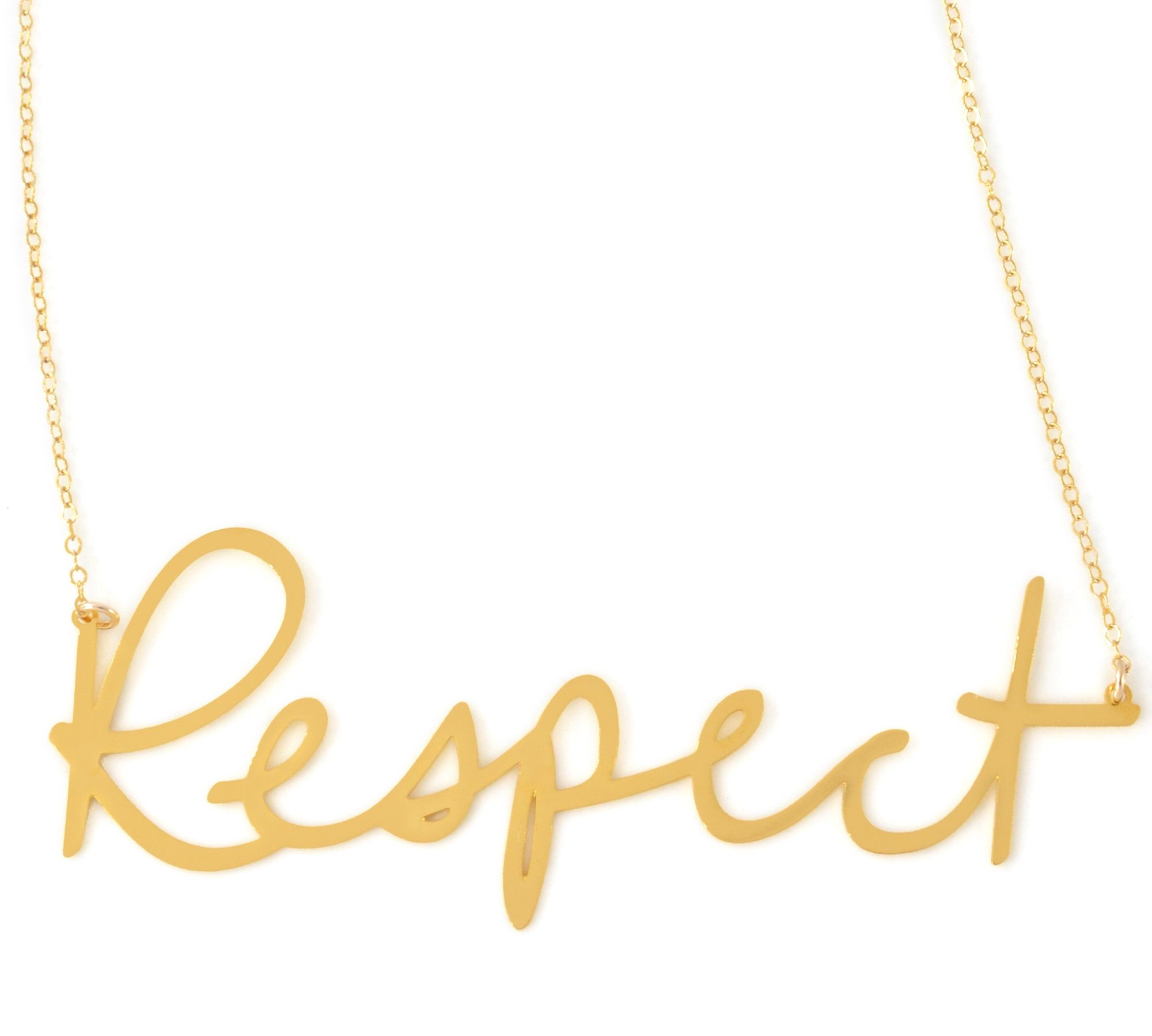 Respect Necklace - High Quality, Affordable, Hand Written, Empowering, Self Love, Mantra Word Necklace - Available in Gold and Silver - Small and Large Sizes - Made in USA - Brevity Jewelry