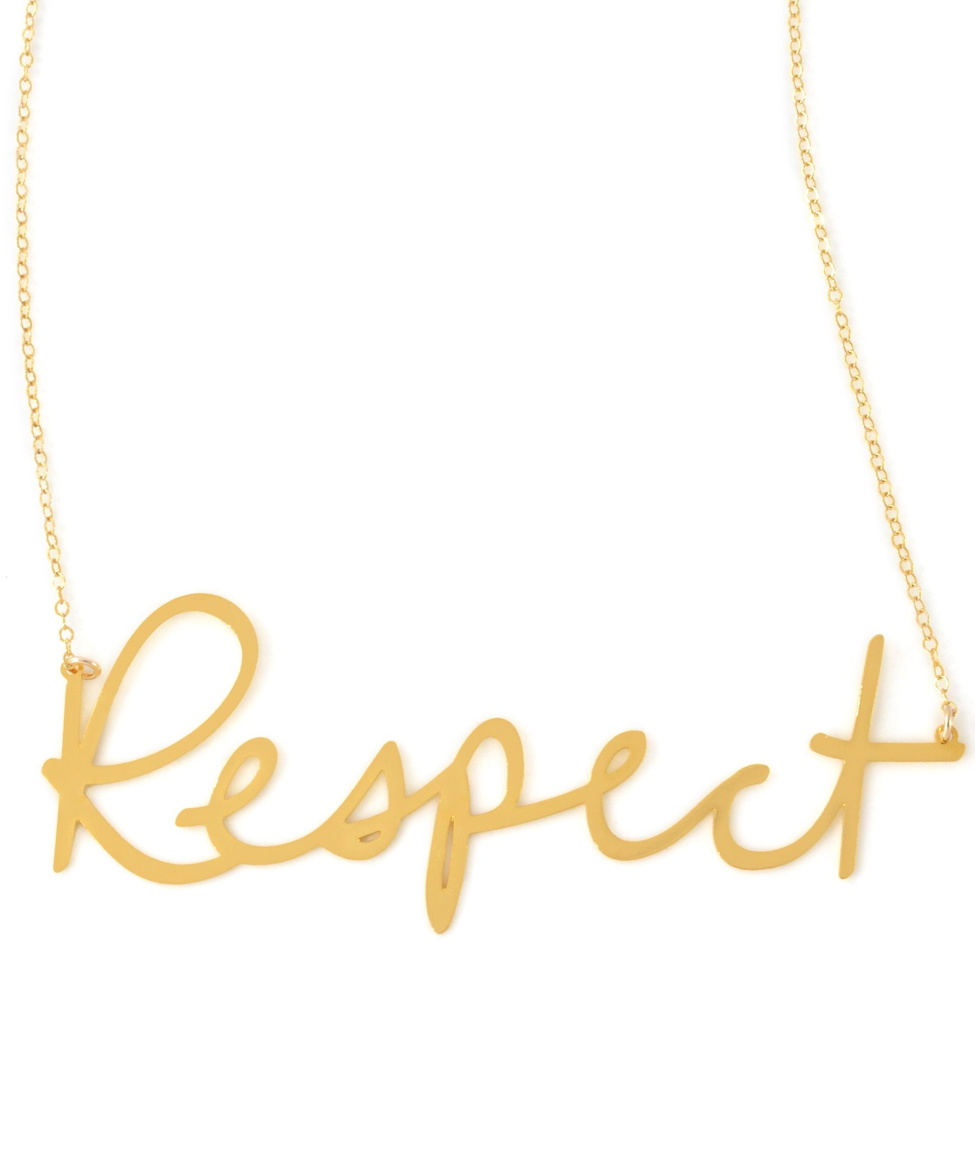Respect Necklace - High Quality, Affordable, Hand Written, Empowering, Self Love, Mantra Word Necklace - Available in Gold and Silver - Small and Large Sizes - Made in USA - Brevity Jewelry