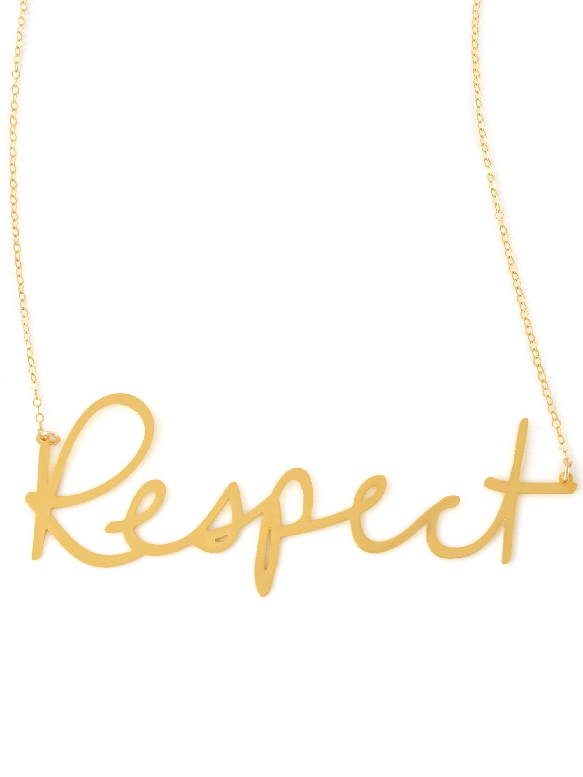 Respect Necklace - High Quality, Affordable, Hand Written, Empowering, Self Love, Mantra Word Necklace - Available in Gold and Silver - Small and Large Sizes - Made in USA - Brevity Jewelry