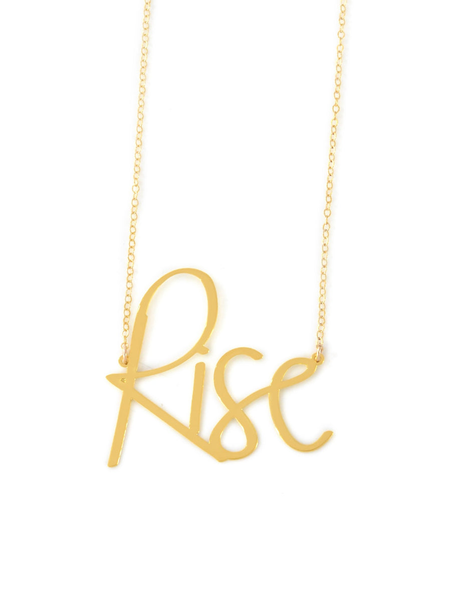 Rise Necklace - High Quality, Affordable, Hand Written, Empowering, Self Love, Mantra Word Necklace - Available in Gold and Silver - Small and Large Sizes - Made in USA - Brevity Jewelry