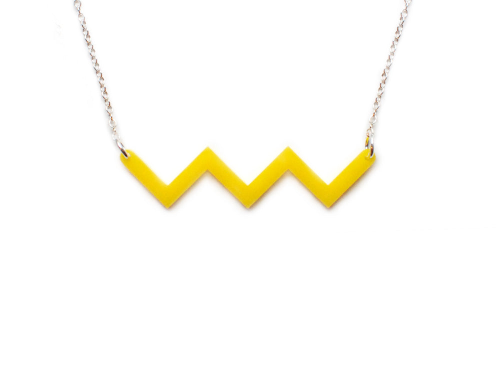 River Necklace - Affordable Acrylic Necklace - Yellow, Blue or Gray - Silver Chain - Made in USA - Brevity Jewelry