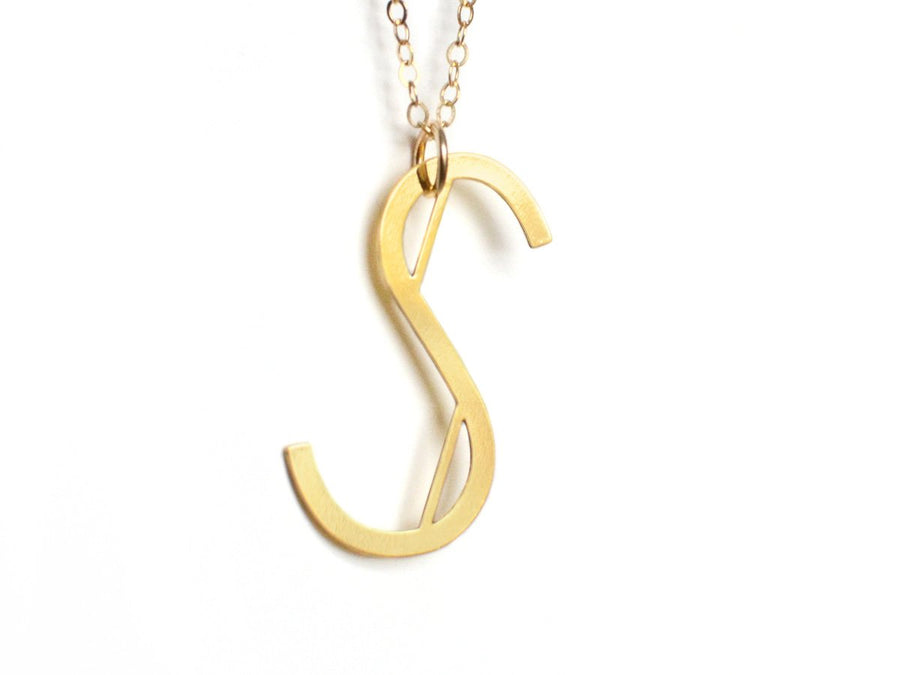 S Letter Necklace - Art Deco Typography Style - High Quality, Affordable, Self Love, Initial Charm Necklace - Available in Gold and Silver - Made in USA - Brevity Jewelry