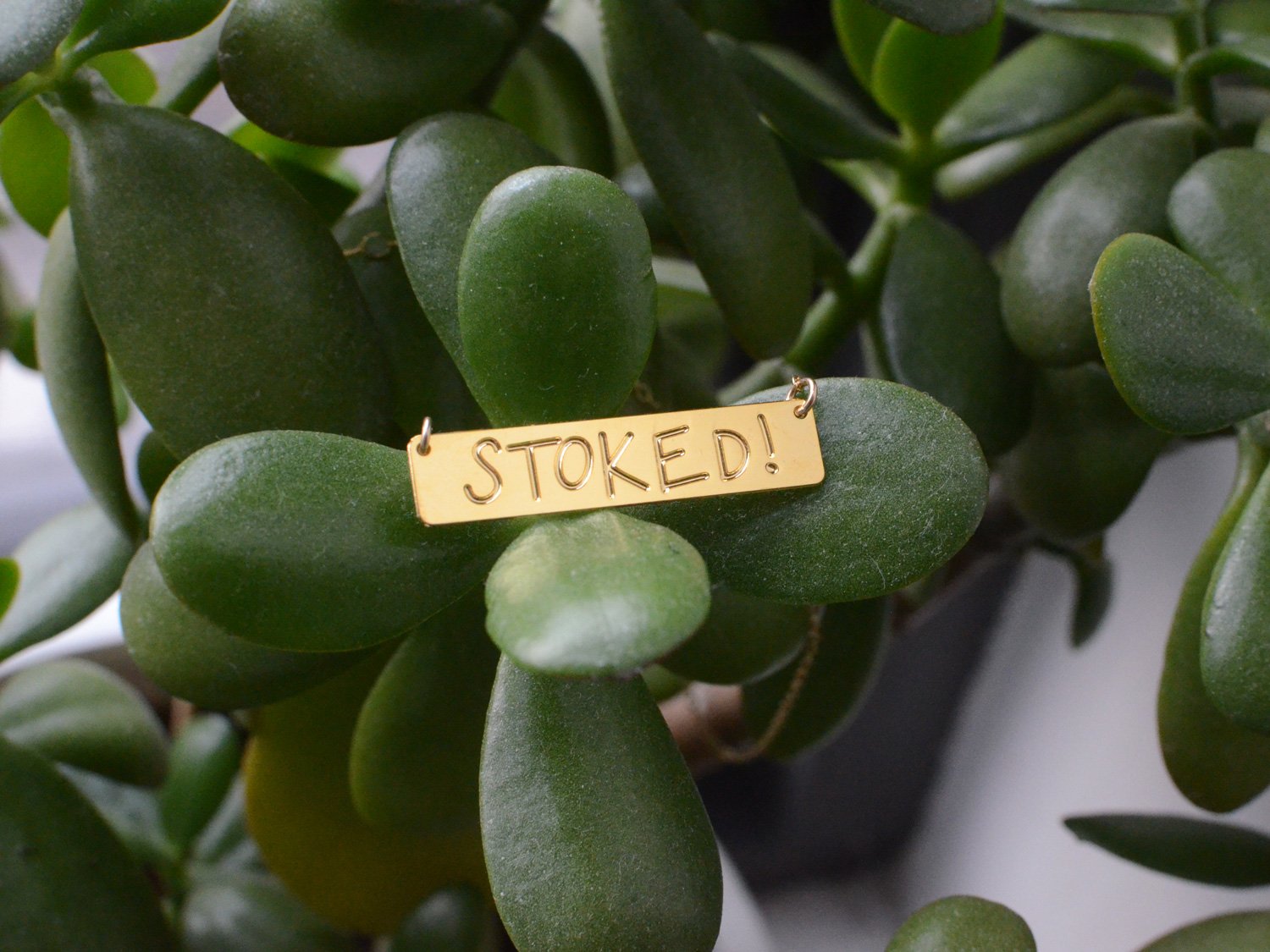 Stoked Bar Necklace - High Quality, Affordable, Hand Written, Empowering, Self Love, Mantra Word Necklace - Available in Gold and Silver - Made in USA - Brevity Jewelry